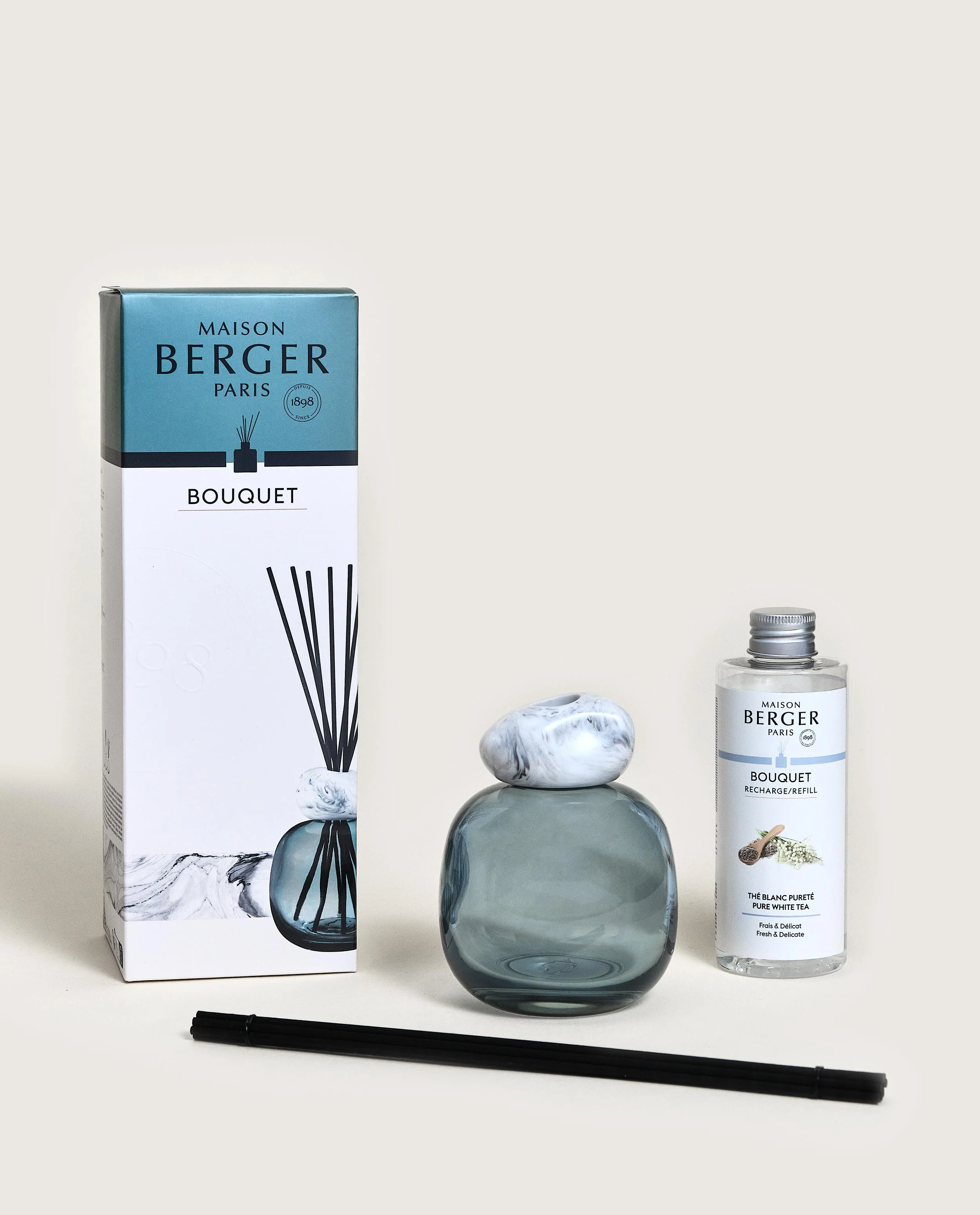 Mineral Blue/White Reed Diffuser Gift Set with Pure White Tea - Image 5